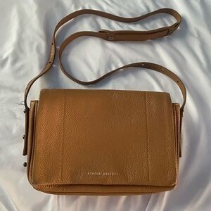 Status Anxiety Flap Style Crossbody Bag Pebbled Leather Tan